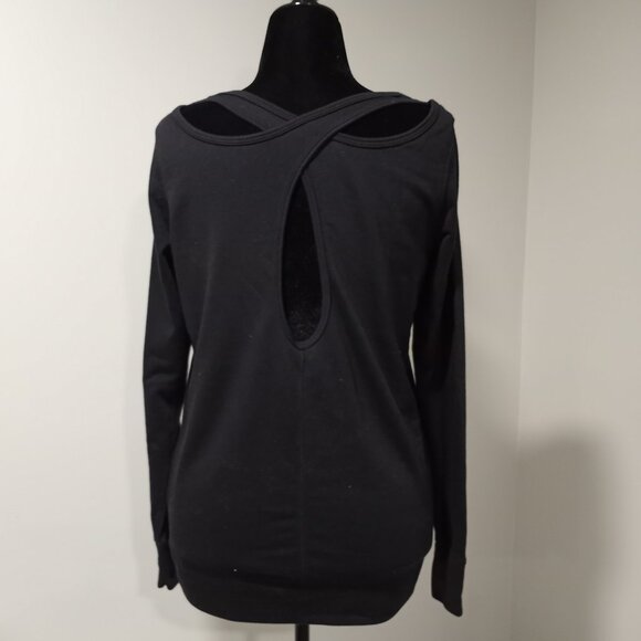 BLACK CRISS-CROSS CUT OUT BACK SWEATSHIRT LONGSLEEVE WOMEN SIZE M - Picture 1 of 9
